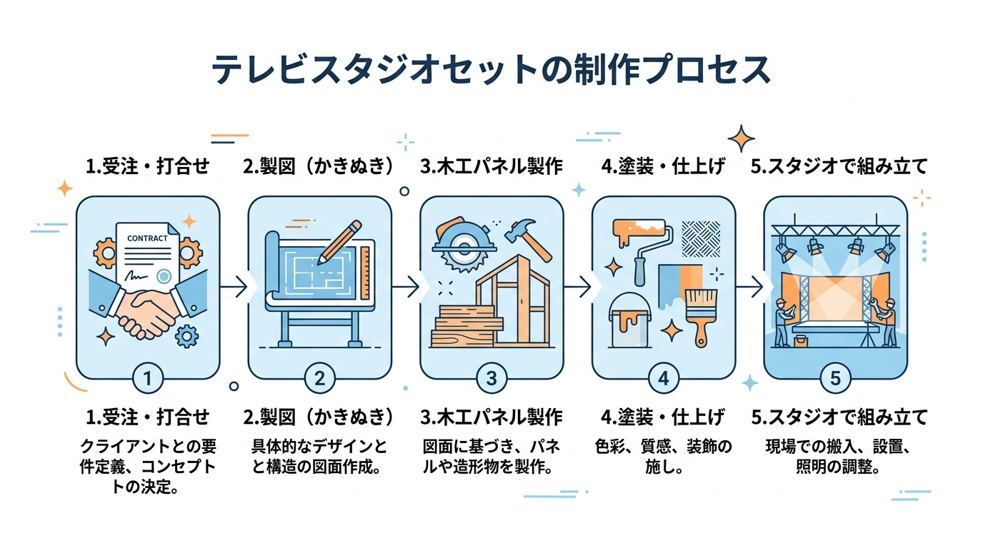 テレビセット制作プロセスのフロー図